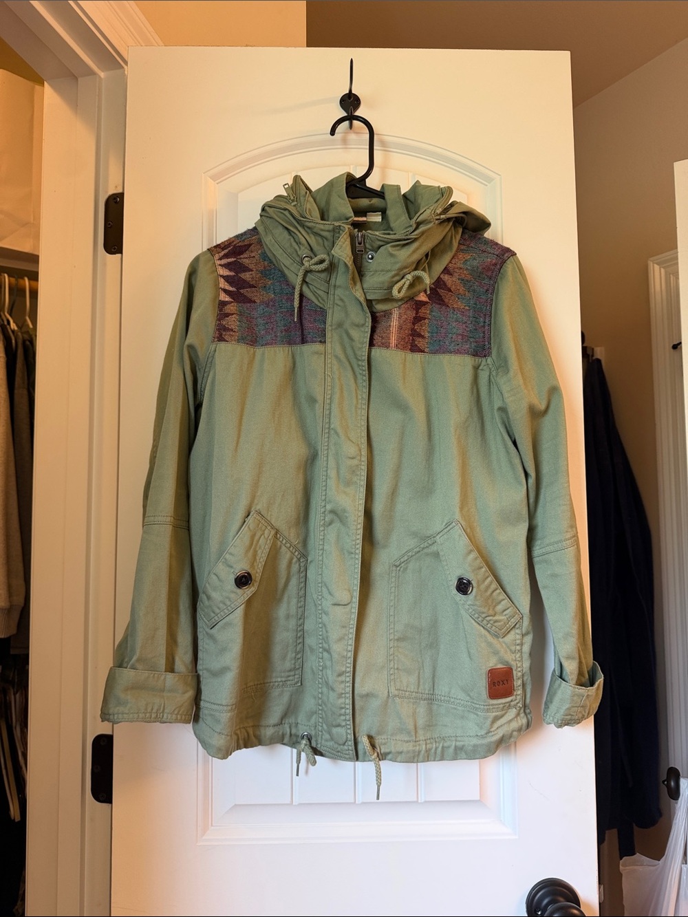 Roxy Light Green Hooded Utility Jacket w/hidden hood